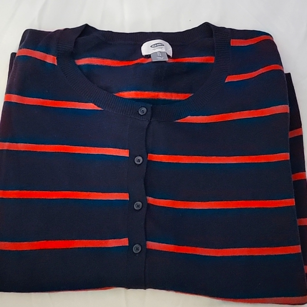 Red and Blue Stripped Cardigan